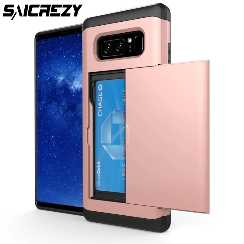 

Slide Wallet Credit Card Slot Case For Samsung Galaxy Note 9 8 S8 S9 Plus Core S10 Lite Armor Shockproof TPU Back Cover