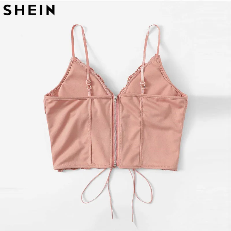 SHEIN Кружевной Топ На Бретельках С Шнуровкой Ажурный Без Рукавов|Топы| |