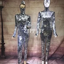 Полный блестки зеркала маска комбинезон сексуальный танец одежда набор ночной клуб косплей танец певица сценическое шоу яркое тело