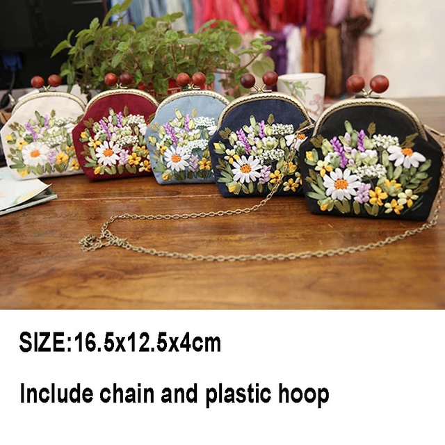 DIY Embroidery Bag Colorful Flowers Pattern Handcraft Needlework Cross  Stitch Kit Hand Bag Purse with Handle