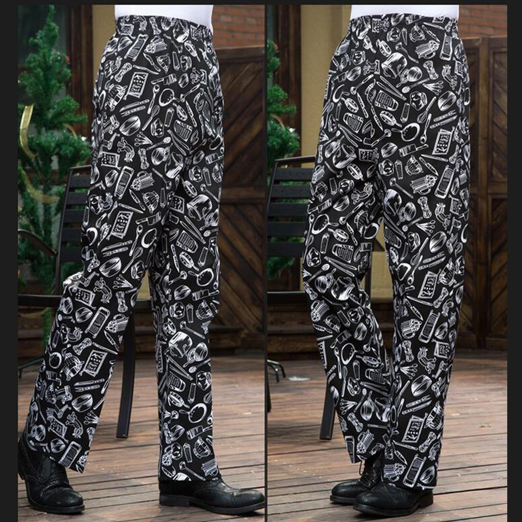 Chef Trousers Food Service Checked Food Printed Pants Elastic Peppers Restaurant Kitchen Pants Bakery  Work Wear Uniform Cook