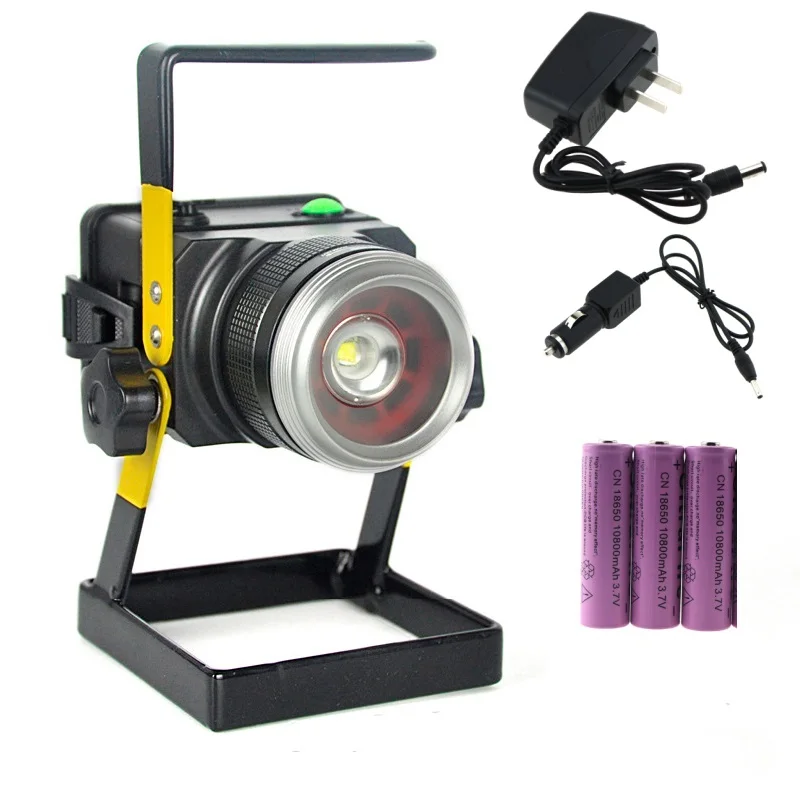 

10W 1000LM Portable Floodlights Rechargeable Zoom Flood Light Lamp for Outdoor Camping Work Light+ 3x18650 Battery + 2x Chargers