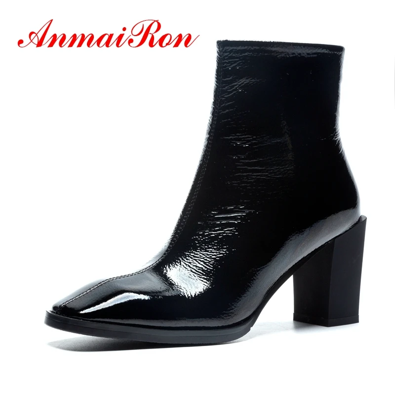 

AnmaiRon New Fashion women short boots lady fashion square heel zipper botas mujer Size 34-39 ZYL1256