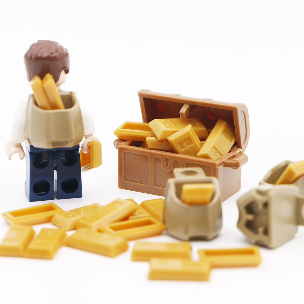 

City Accessories Building Blocks Treasure Gold Bar Bag Box Rucksack Figure Backpack Bricks Toys Compatible LegoINGlys Friends