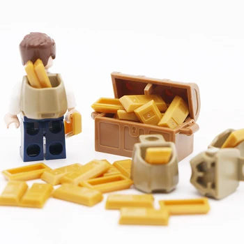 

City Accessories Building Blocks Treasure Gold Bar Bag Box Rucksack Figure MOC Bricks Educational Toys Compatible Friends