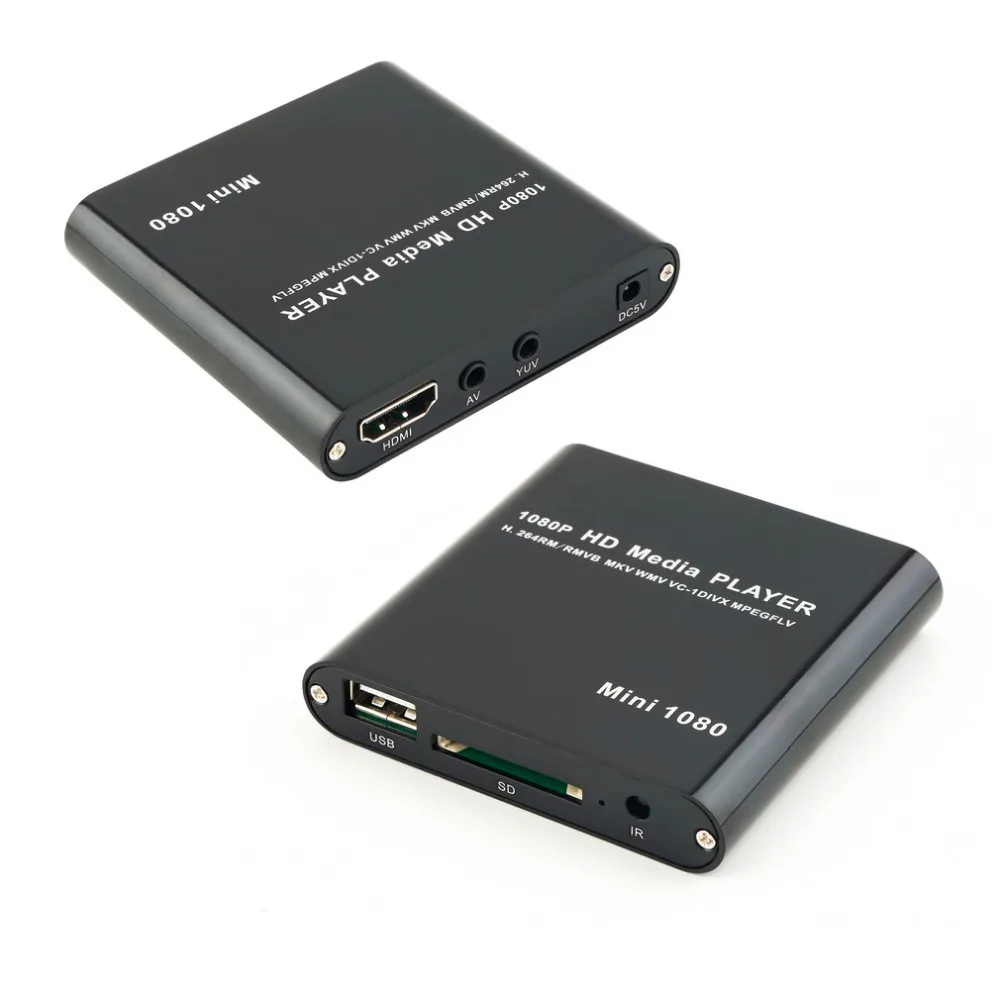 

1set 1080P Mini HDD Multi-function Media Player MKV/H.264/RMVB Full HD With HOST USB Card Reader Remote Control US Plug