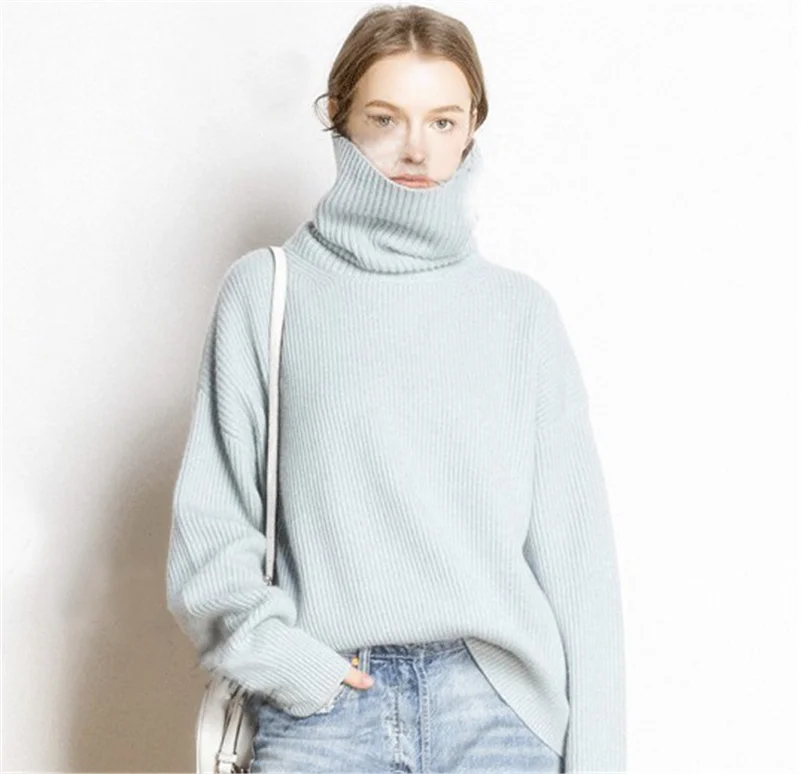 autumn and Winter Thick High Collar Pullover Women loose Cashmere Sweater Fashion Warm Large Size Knit Bottoming Sweater