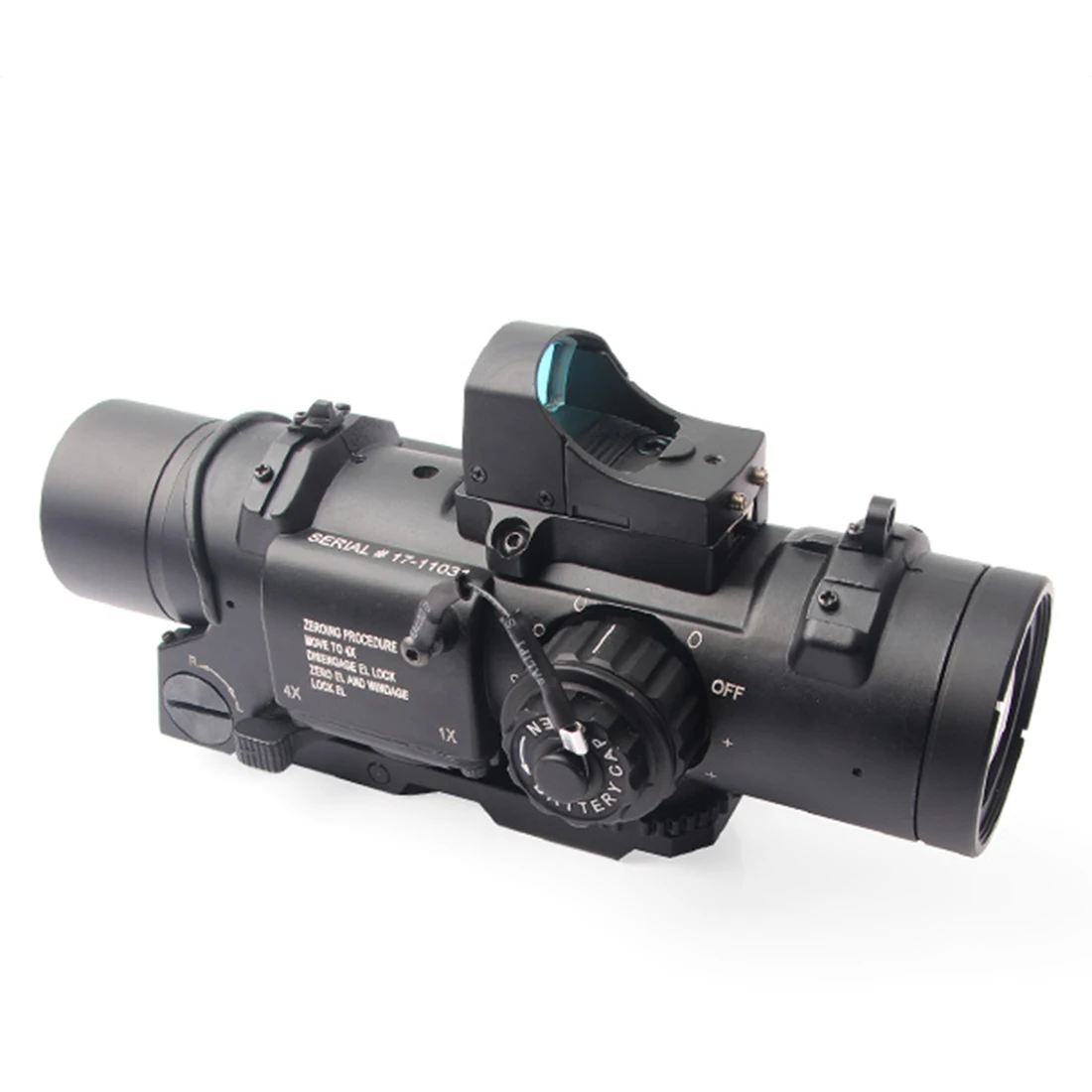 

Rowsfire Professional Metal Gun Parts 1-4X Locomotive Shape Combination Red Dots Scope Sight for 20mm Width Rail - Black