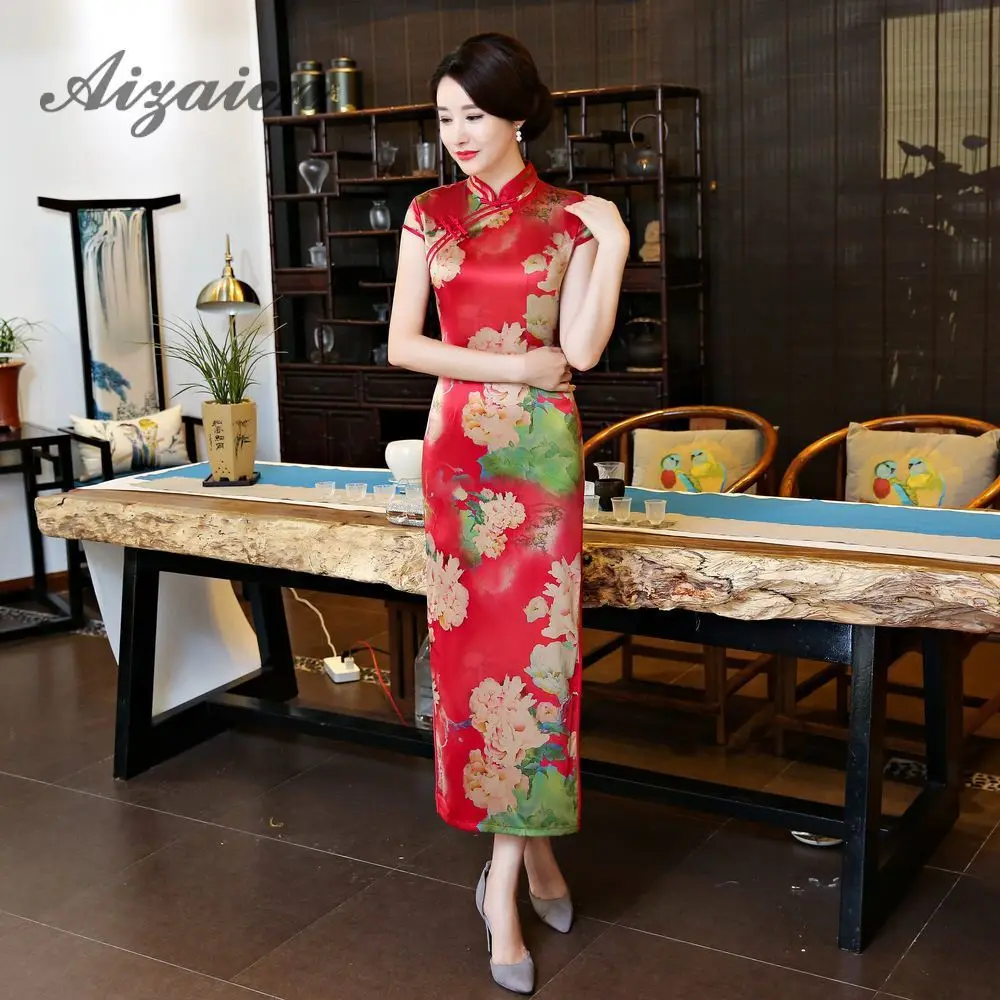 

Wedding Dresses Chinese Traditional Women Qipao Dress Red Sexy Oriental Long Cheongsam Flower Robe Chinoise Sobretudo Feminino