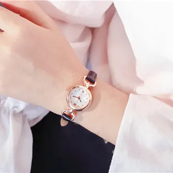 

Women Quartz Wrist Watch PU Leather Strap Mini Round Alloy Scale hour hand Casual Watches Fashion women clock