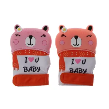 

Baby Silicone Raccoon Teething Mitten Glove Sound Teether Newborn Chewable Nursing Gloves Teether Natural Stop Sucking Thumb Toy