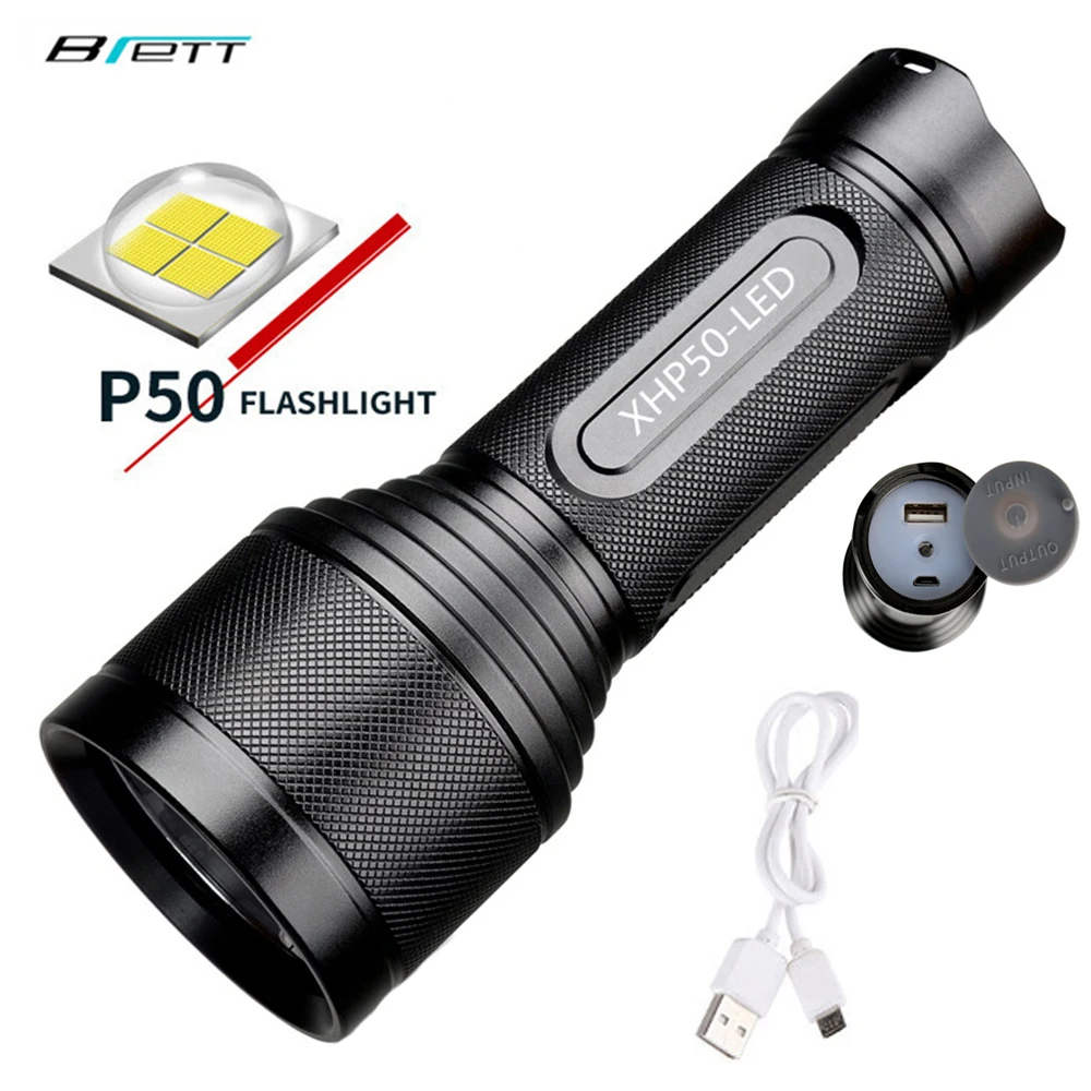 Светодиодный фонарик Cree xhp50 xhp70 встроенный 32650 литиевый аккумулятор внешний USB с