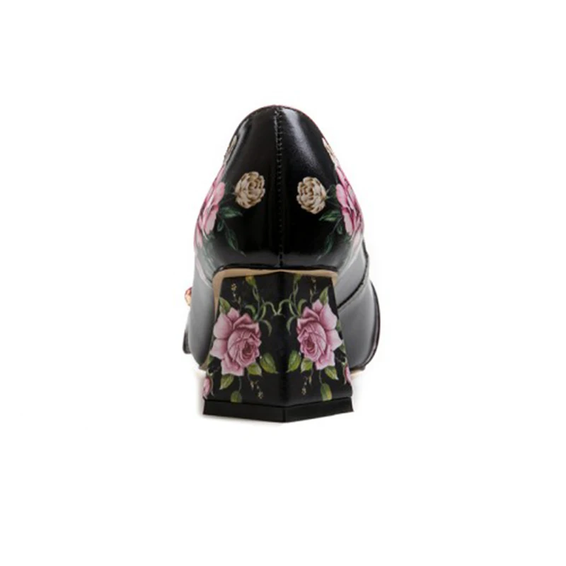 Carrés Haute Talons Véritable Black Automne Fleur white Bling En Pompes 6 Femmes Cuir Mode Carré Bout Cristal 2019 Chaussures Cm Printemps qZA6aa