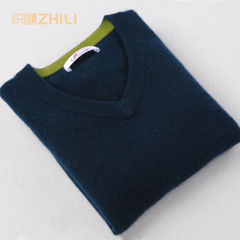 Sweater Man 100% Pure Cashmere Knitted Winter Warm Pullovers V-neck Long Sleeve Standard Sweaters Male Jumper 2017