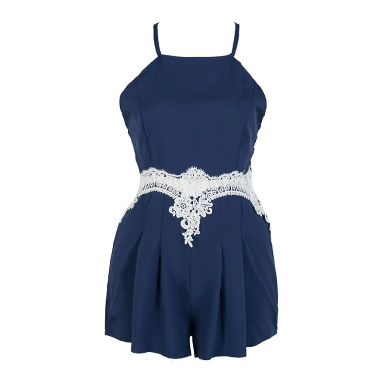 Jumpsuit Women Sexy Backless Jumpsuit Lace Splice Playsuits Sling Zipper Patchwork fashion new jumpsuit sexy 2019 R07 (7)