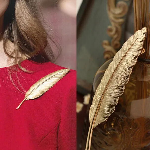 

i-Remiel Metal Gold Zinc Alloy Feather Men's Leaf Branch Brooches Accessories for Women Large Brooch Pin Shirt Suit Decoration