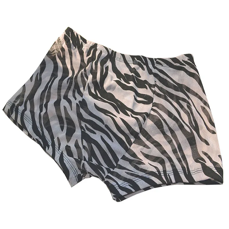Sexy Mid waist male panties zebra stripes transparent gauze mesh trunk