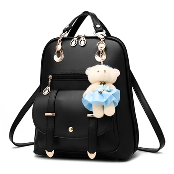 

INS New School Bags For Girls Preppy Style Cute Bear Fine Leather Backpacks For Women 2019 New Tassel Shoulder Bags Sac A Dos