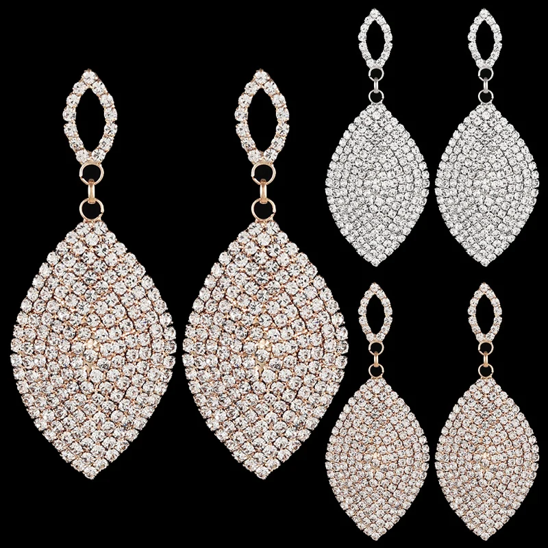 

Tassel Water Drop Crystal Silver Hollow Out Large 1Pair Dangle Teardrop Shape Golden Rhinestone Drop Earrings Classical Bride