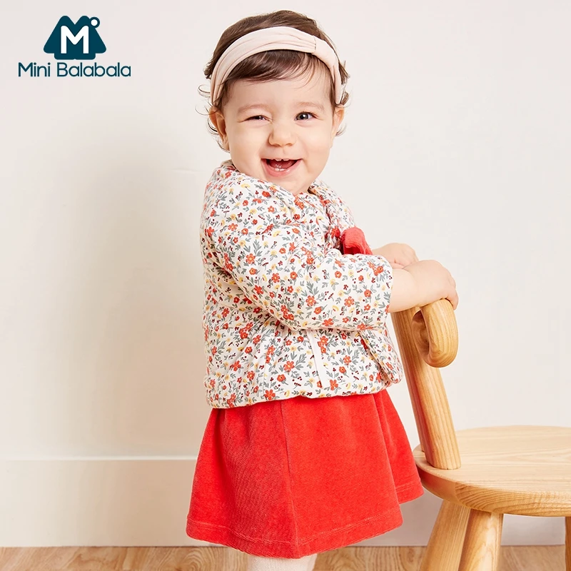 Mini Balabala Baby Girls 2-Piece Floral Printed V-neck Shirt Tops+ Tank Dress Set Infant Newborn Baby Boys Clothes Clothing Set