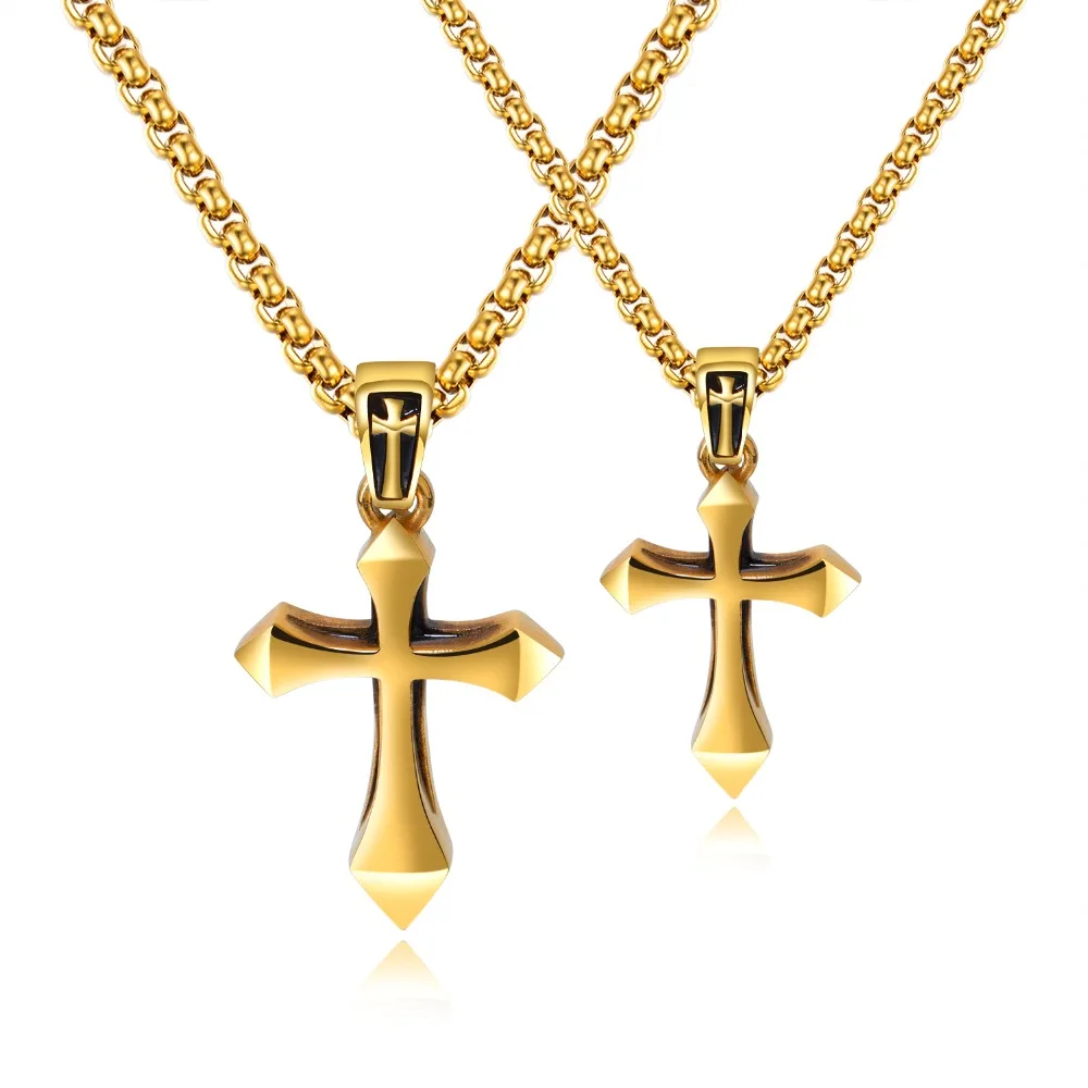 

Retro Stainless Steel Cross Pendant Necklaces for Lovers Punk Style Romantic gold/black/steel box Chain Jewelry gift