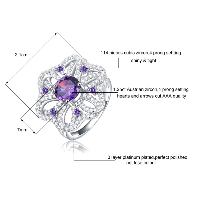 ORSA JEWELS Silver Color Women Ring With AAA Purple Zircon Paved Female Finger's Rings For Women Party Jewelry OR39