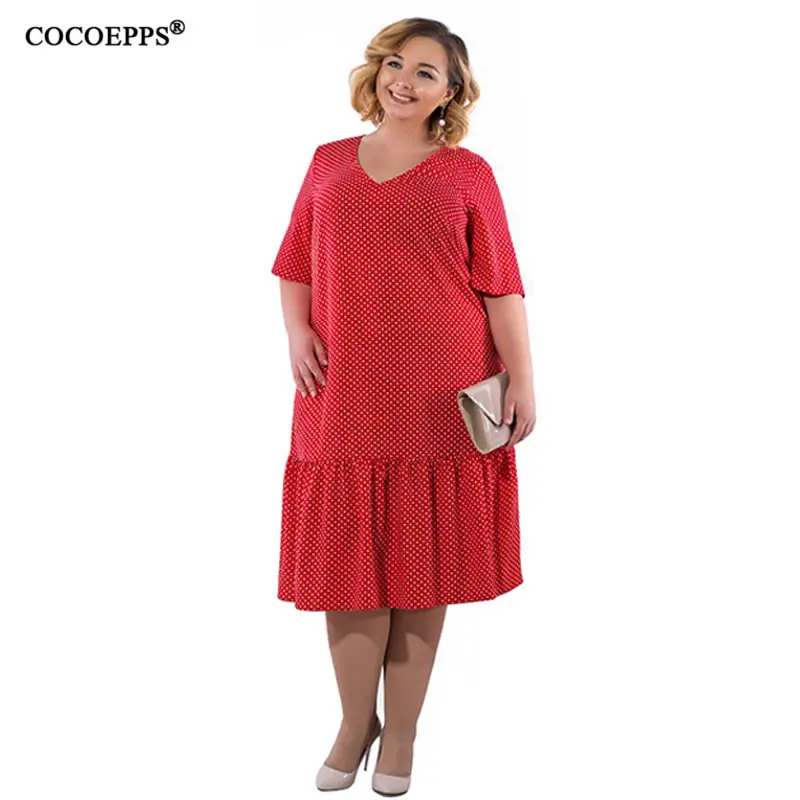 2019 New Fashionable Patchwork Summer Dresses For Women Big Size Polka Dot Office Dress Plus Casual Vestidos | Женская одежда