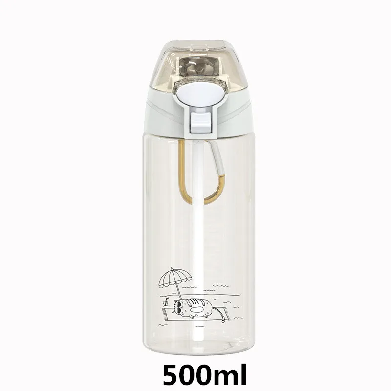 Бутылка для воды, портативный шейкер для протеина, бутылка с соломинкой для спорта, кемпинга, туризма, детская бутылка для воды с крышкой, пластиковая чашка - Цвет: White-500ml