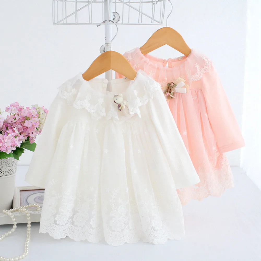 

Baby Dressing Newborn Infant Baby Girl Lace Tulle Cartoon Embroidery Princess Party Long Sleeve Spring Autumn Dress Clothes T6#