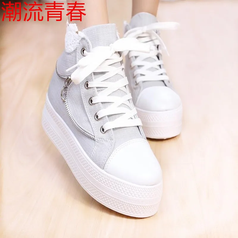 

New Spring summer hollow side zipper flat Shoes Woman High Platform Canvas Shoes lace up Casual Flats Shoes size 35-40