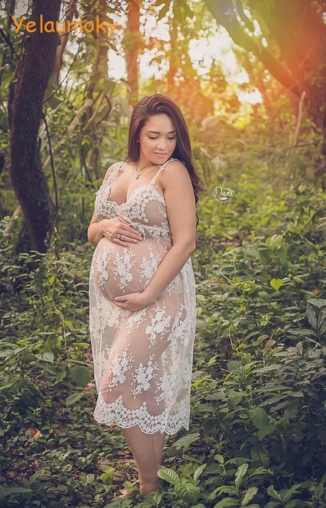sleeveless Photography maternity lace dress prop photo shooting lace Maternity Gowns Sheer Pregnancy Photo Props Yelaumoky