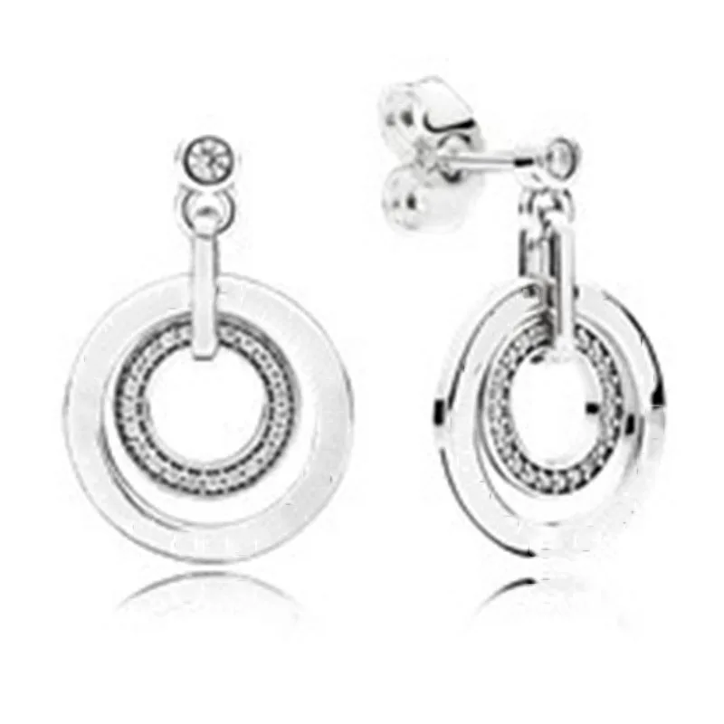 

Fashion 925 Sterling Silver Office Lady Branded Earrings For Women Big Circles Earring Studs Fine Original Europe Jewelry Gift