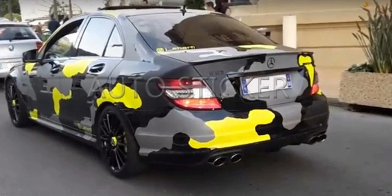 yellow black gray camo car wrap 1