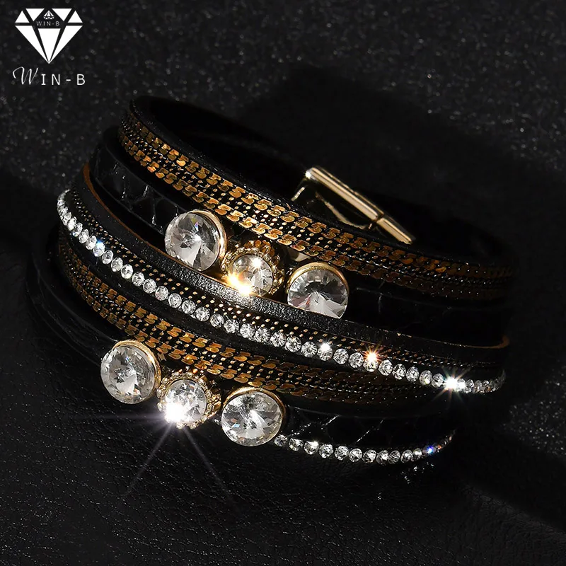 

WIN-B Multilayer Bracelets Jewelry Leather Strap Wrap cowboy Wristband Men Women Punk Bangle Europe Vintage Charms Bracelet