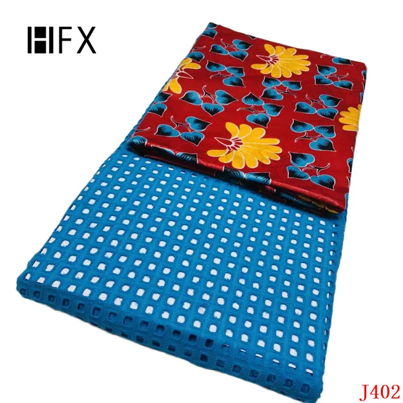 

HFX Latest Cord Lace Fabric Sky Blue Wedding Dress Guipure Lace Mix Print Wax Ankara Lace Fabrics for Nigerian L402