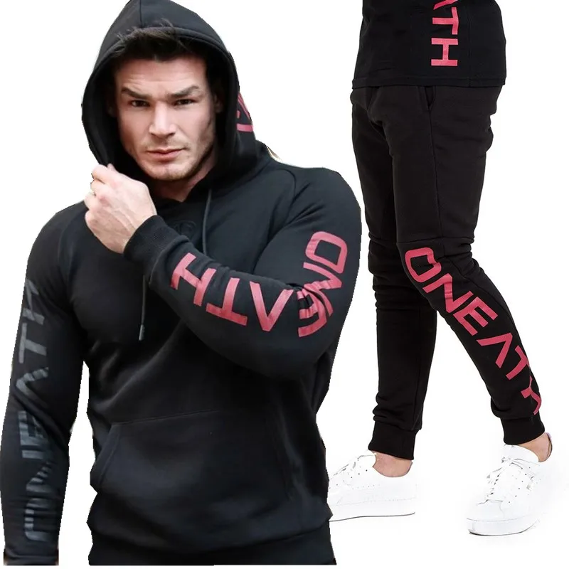 

2018 Men's Fashion Tracksuit New fashion Gyms sportswear Men Set Zipper Hooded Sweatshirt+Pants Sets