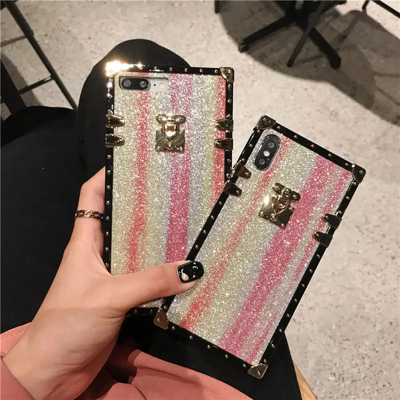 

Luxury 3D Square Rainbow glitter Soft Case For Samsung Galaxy A30 A50 A10 A20 A70 M10 M20 M30 J4 J6 Plus Square Gold Pink Case