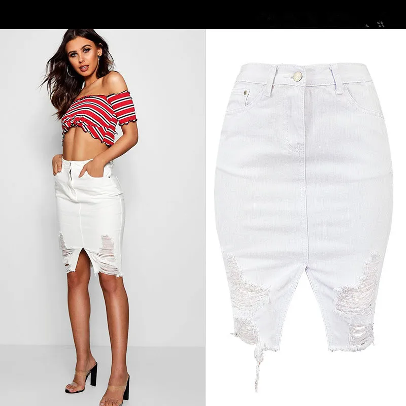 white denim pencil skirt