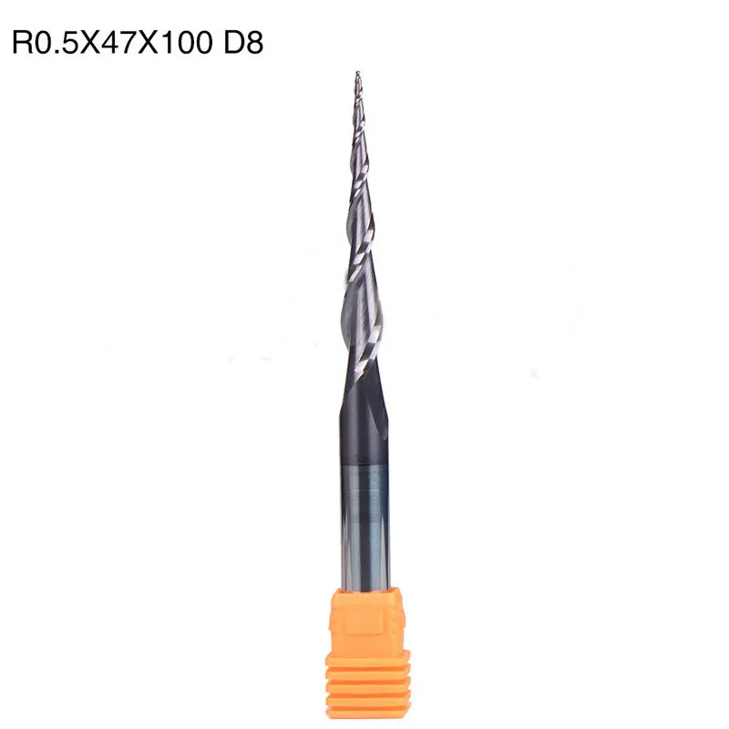 1pc R0.5*D8*47*100L*2F tungsten carbide router bits Ball Nose cone type Tapered End Mill 8mm shank cnc milling cutter tools | Инструменты