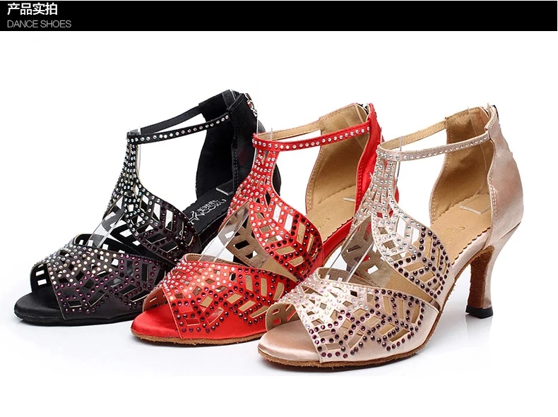 DILEECHI/женские атласные туфли для латинских танцев; Цвет черный, красный; Высококачественная кожа; обувь для сальсы; вечерние туфли для бальных танцев; Каблук 7,5 см
