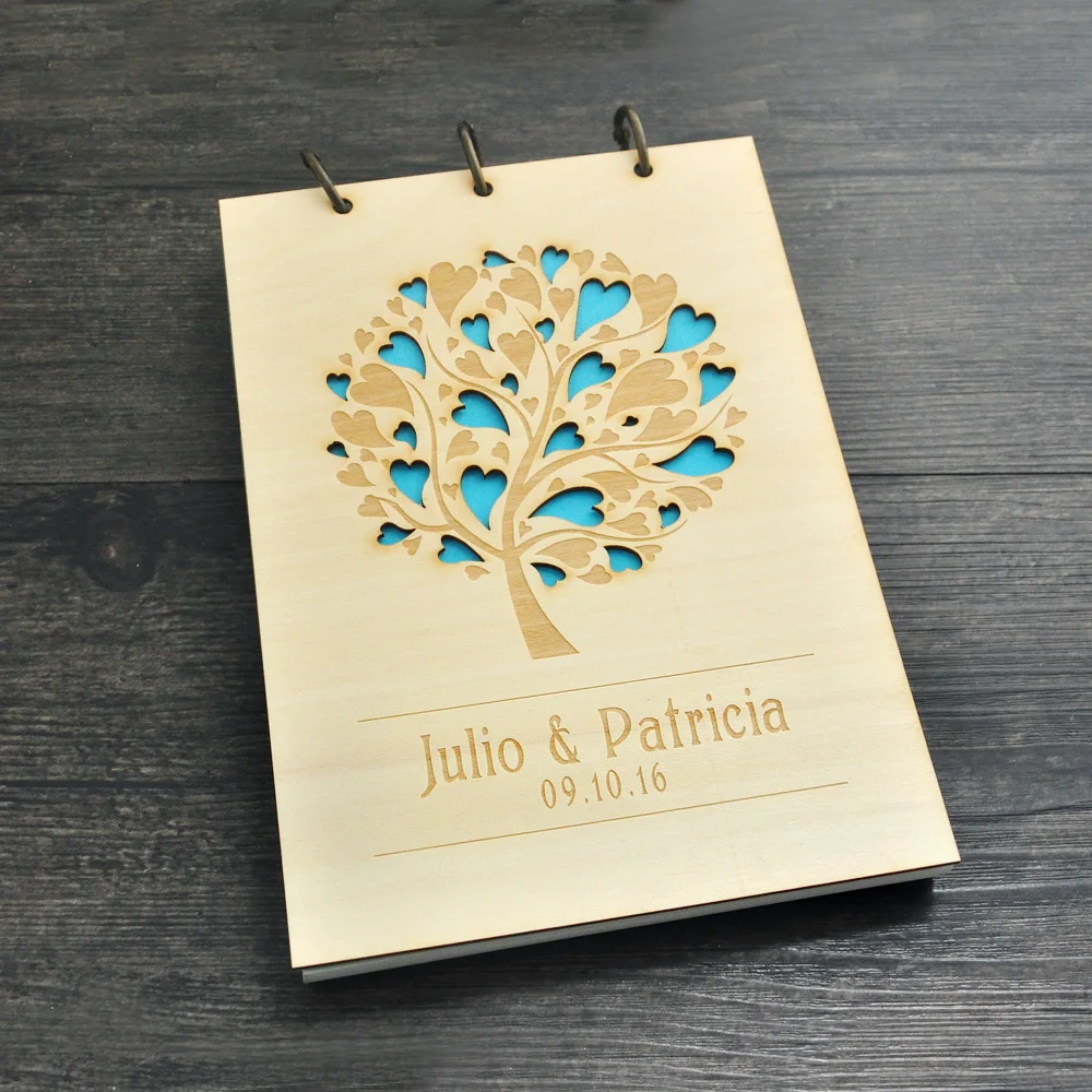 Anniversary Valentine Gift Custom Wood Guestbook Wedding Photo Album
