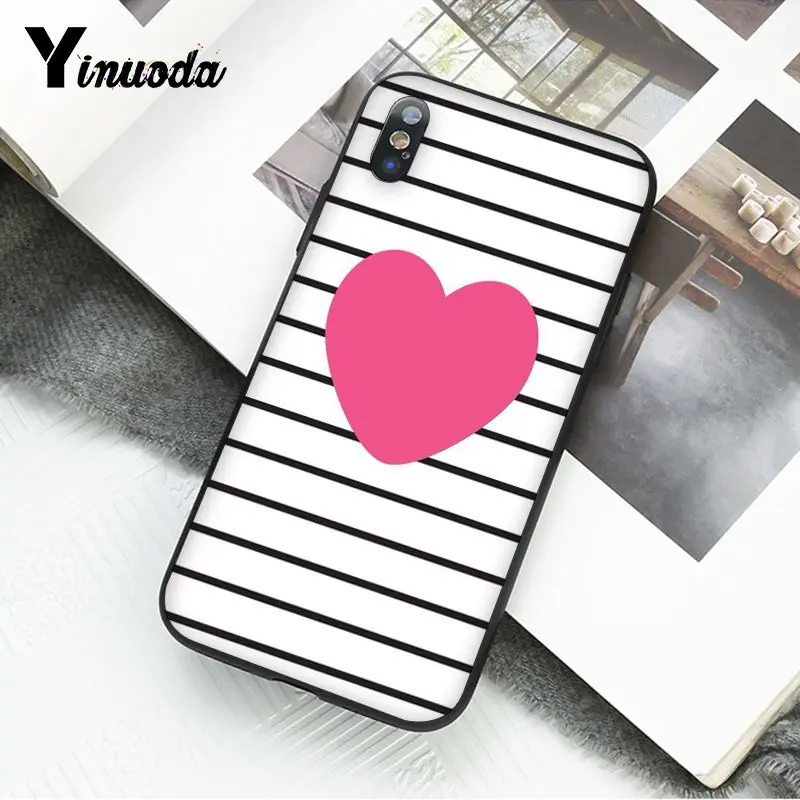 Black White Strip Pink Bling Heart