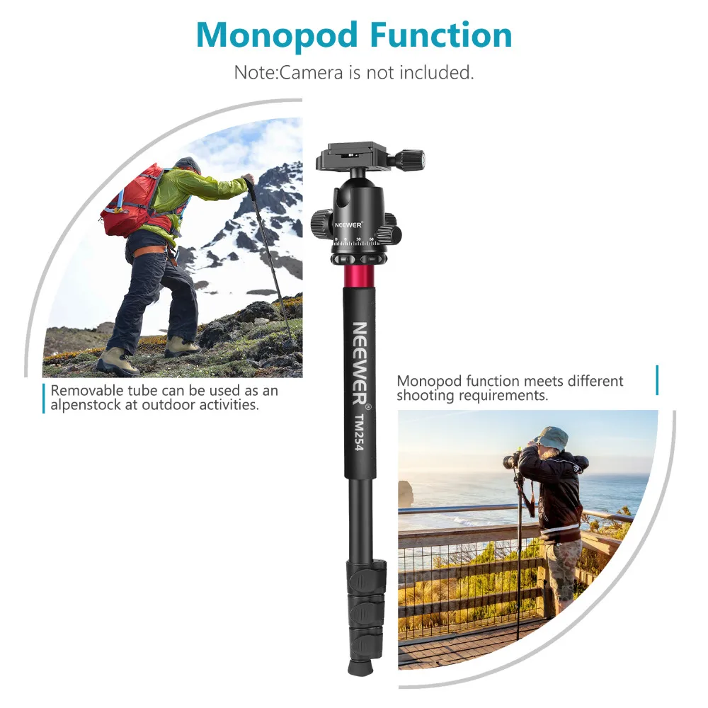 Neewer 2-в-1 Алюминий сплав Камера штатив монопод 66 дюймов/168 сантиметров с 360 градусов шаровой головкой 1/4 дюймов пластины быстрого крепления и сумочка в комплекте