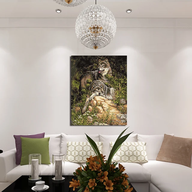 Doppel Rest Wolf Leinwand Malerei DIY Wohnzimmer Dekoration ... Doppel Rest Wolf Leinwand Malerei DIY Wohnzimmer Dekoration ...