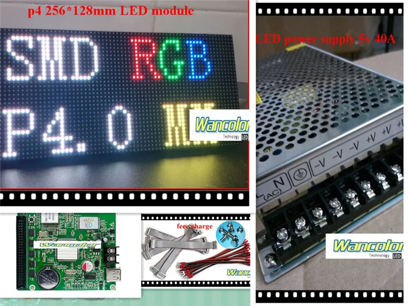 

free shipping DIY LED display 20 pcs P4 indoor SMD Full Color Led Module (256*128mm)+RGB led controller+power supply