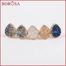 BOROSA распродажа, 5 пар, Золотая цветная слеза, Натуральный Druzy Титан, смешанные цвета, Drusy, серьги-гвоздики, ювелирные изделия для женщин G0912