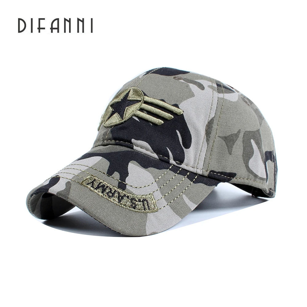 

[DIFANNI]U.S. Army Camouflage Caps Men Outdoors Army Cap For Men Women Casual Sports Hats US Army Star pentagram Caps Adjustable
