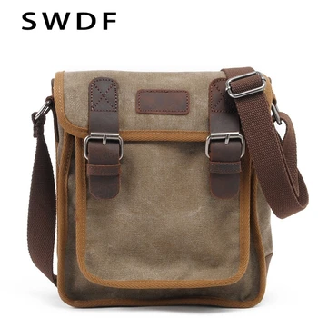 

SWDF Canvas Vertical Men Messenger Bag Cow Leather Crossbody Bag Casual cowboy Shoulder Bag Original Retro Shell Package