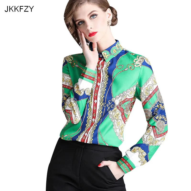 JKKFZY Women Autumn Print Shirt Blouse Fashion Runway Elegant Long Sleeves Party Shirt Female Retro Office OL Style Top JKKFZY Women Autumn Print Shirt Blouse Fashion Runway Elegant Long Sleeves Party Shirt Female Retro Office OL Style Top