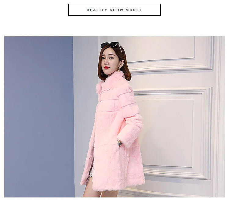 Real genuine natural full pelt whole skin rabbit fur coat women fashion stand collar jacket custom any size